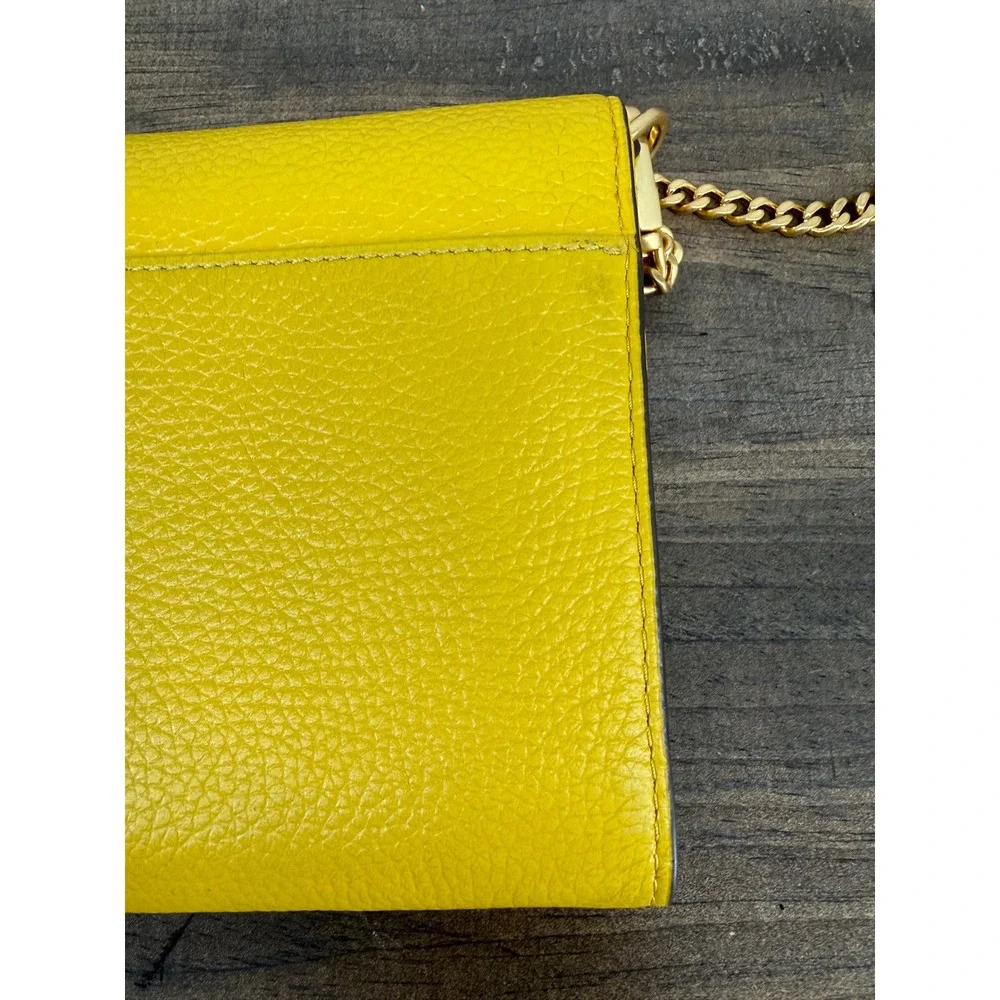 Tory Burch Britten Wallet on Chain Yellow Pebbled Leather Crossbody Bag Gold